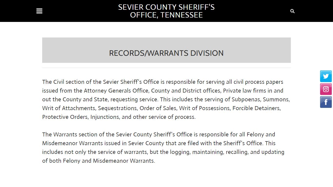 Records & Warrants - Sevier County Sheriff's Office, Tennessee